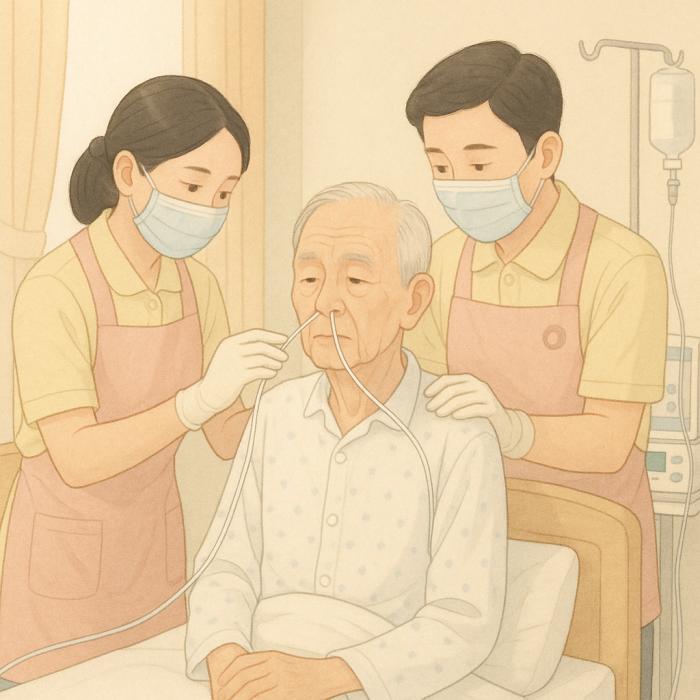 요양보호사가 L튜브를 삽입하는 이미지출처쳇지피티