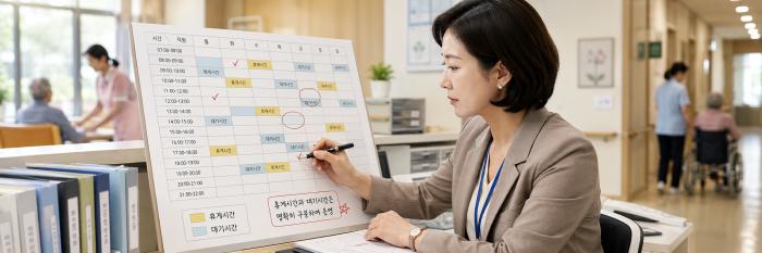 요양원은 근무표상 휴게시간이 아니라 실제로 자유로운 이용이 보장되는 휴게시간을 만들어야 한다 교대인력 확보 층별 업무 공백 방지 호출 대응자 분리 휴게장소 접근성 외출 가능 여부까지 구체적으로 관리하지 않으면 휴게시간은 임금체불과 형사책임의 핵심 쟁점이 될 수 있다